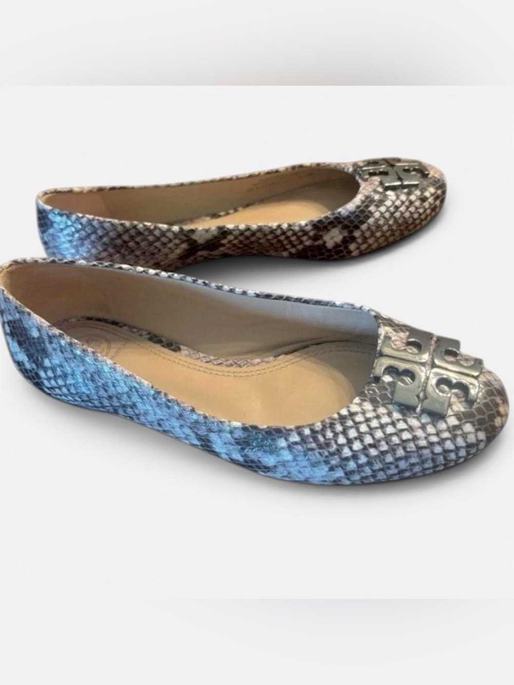 Tory Burch Snakeskin Ballet Flats Size 6 women’s Reva logo classic